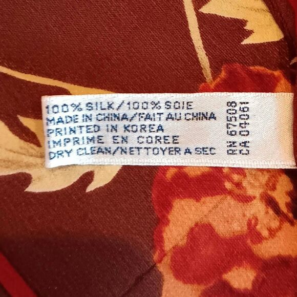 Anne Klein Silk Poppy Flowers Floral Scarf Brown Dark Red Cream Oblong 14" x 58" - Picture 11 of 15